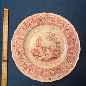 antique red transferware plate, Edge Malkin & Co., Lerigi Gulf of Spizzia